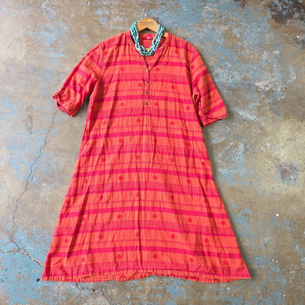Nalli Women's Orange Stripe Midi Dress Size XXL 2XL Boho Lightweight Vacation